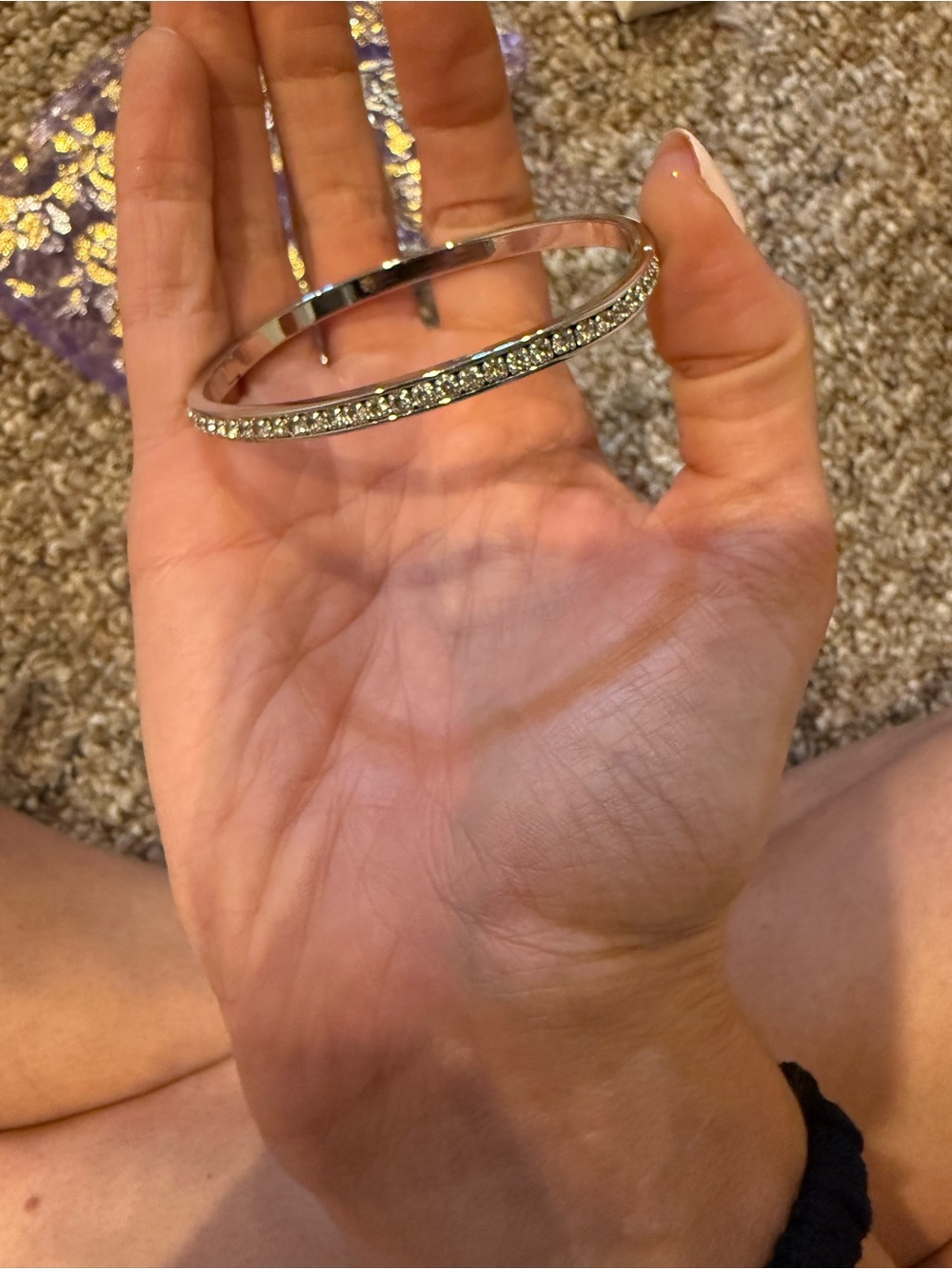 Silver Crystal Pavé Bangle Bracelet - Women Jewelry